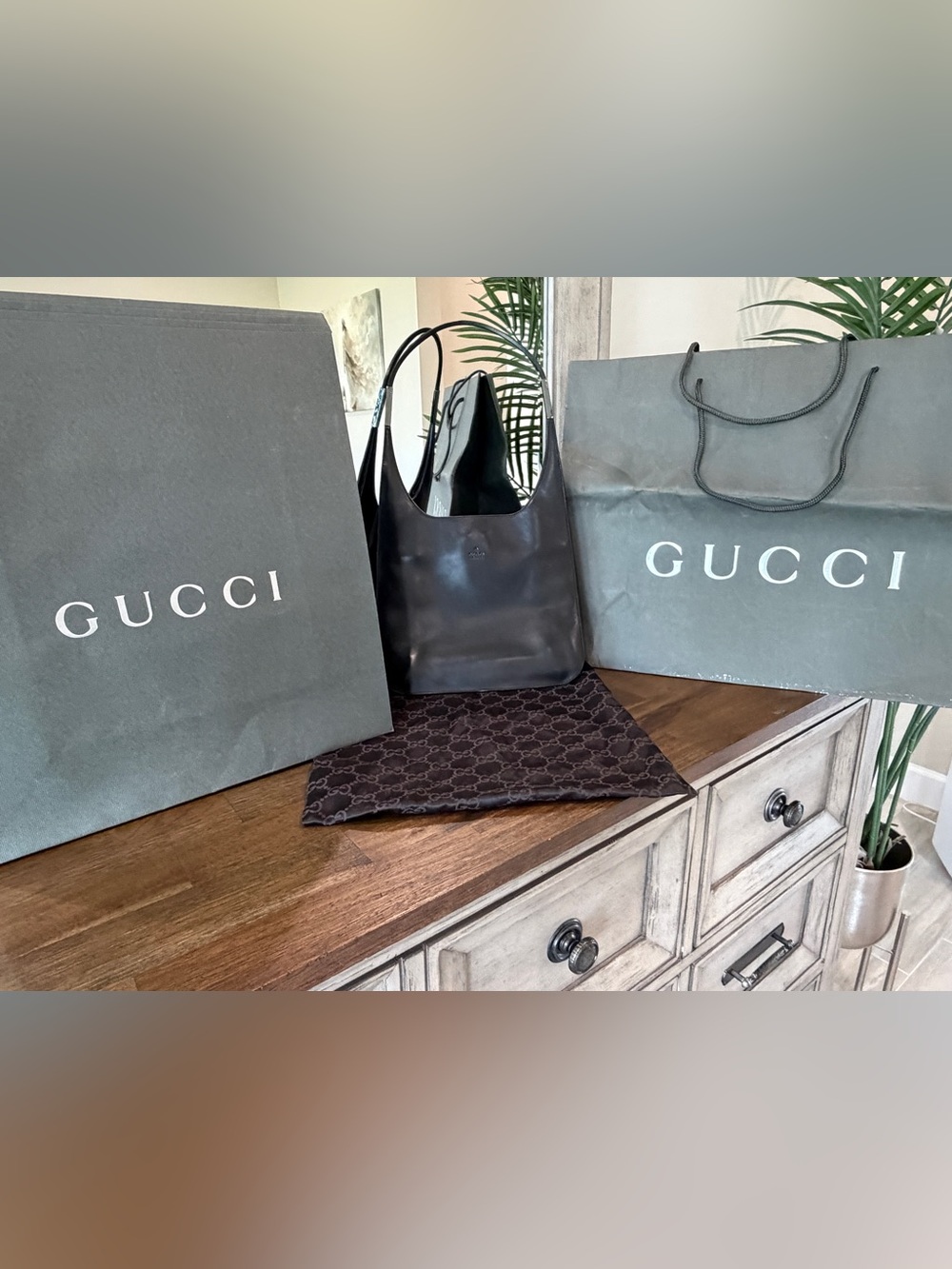 Vintage Gucci Leather Hobo Messenger Bag Tom Ford 1999 w/ Receipt